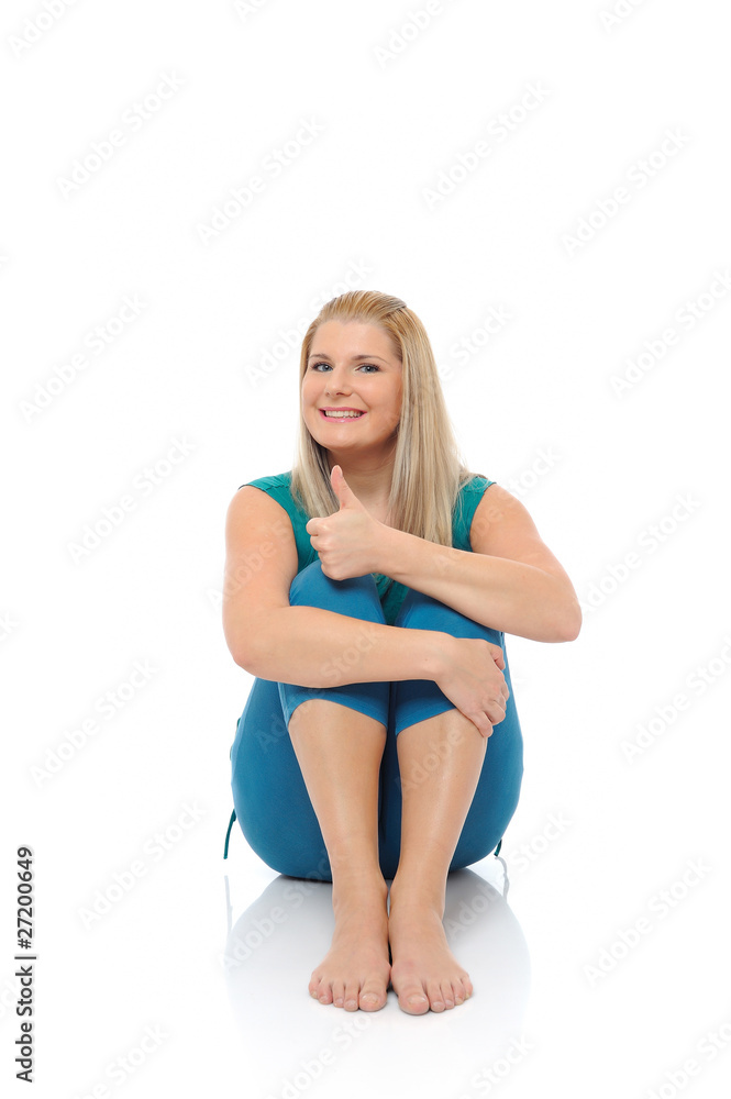 Obraz premium Beautiful happy woman doing fitness. isolated on white backgrou