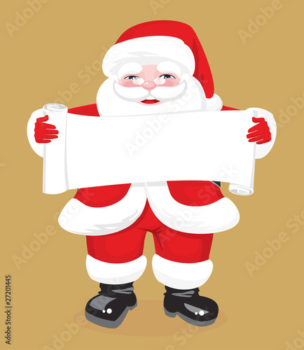 jolly Santa Claus  keeps expanding the roll of paper