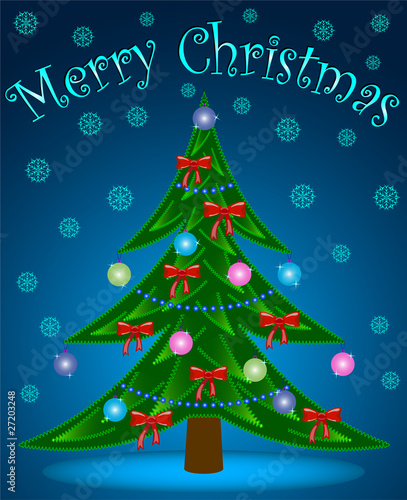 Christmas tree  on  blue  background