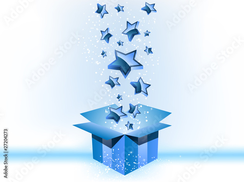 Gift Box Blue with Stars on White Background