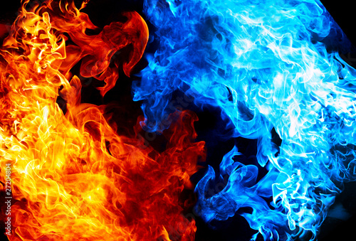 Fototapeta Red and blue fire on balck background