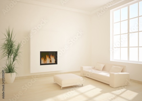 white 3d interior with fire