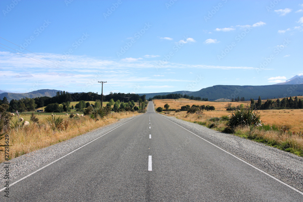 Straight road in Canterbury, New Zealand