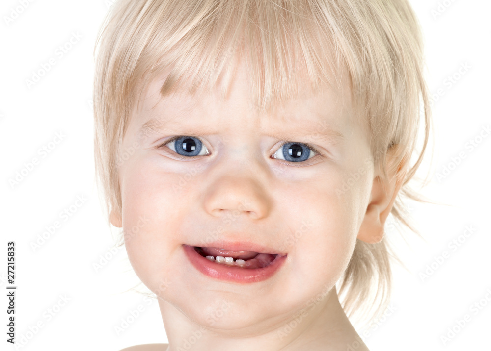 portrait of disaffected baby isolated on white. portrait of disaffected baby isolated on white.