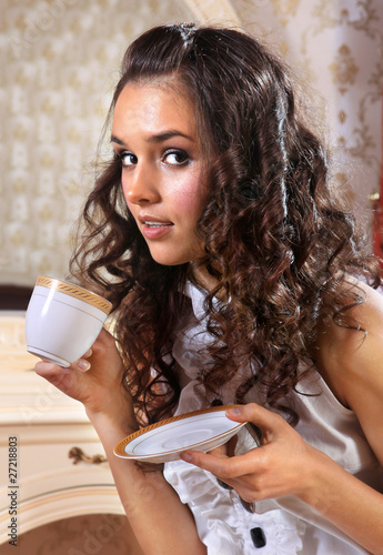 Wallpaper Mural girl with white tea cup Torontodigital.ca
