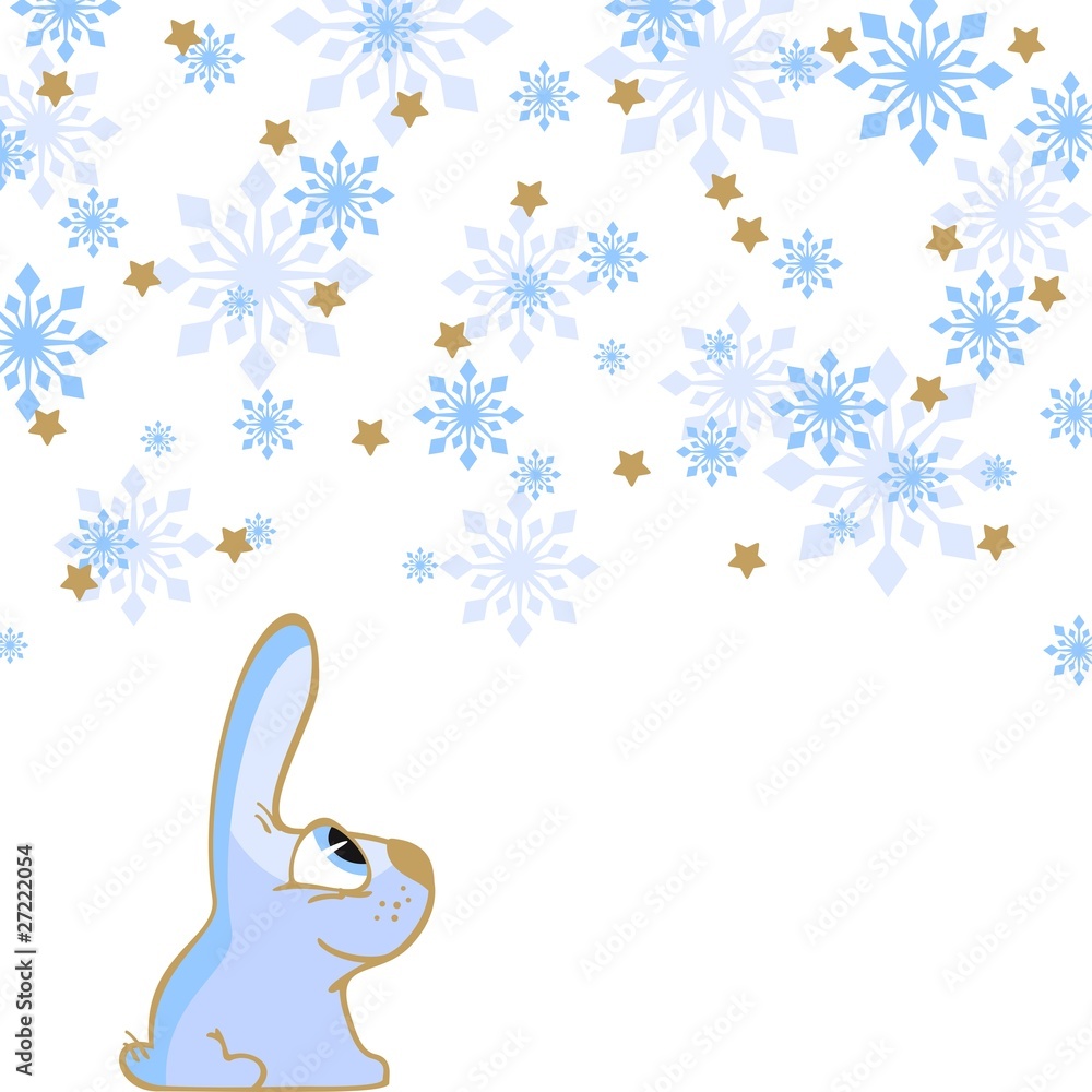 Obraz premium Rabbit and snowfall