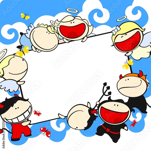Frame with baby angels and devils