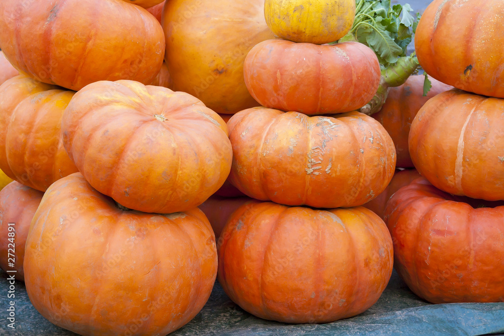 The big pumpkins sell in the street The big pumpkins sell in the street