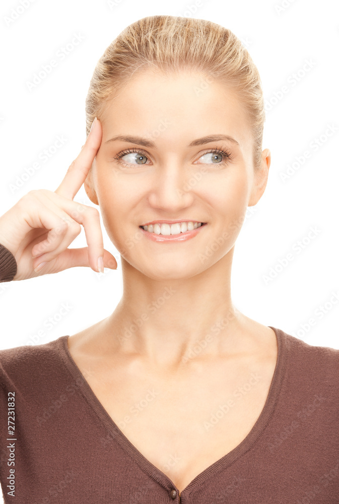 pensive businesswoman over white pensive businesswoman over white