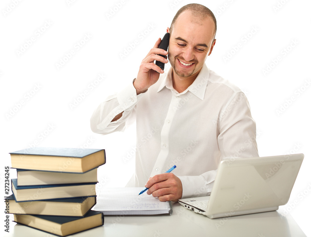 man smiling and use phone man smiling and use phone