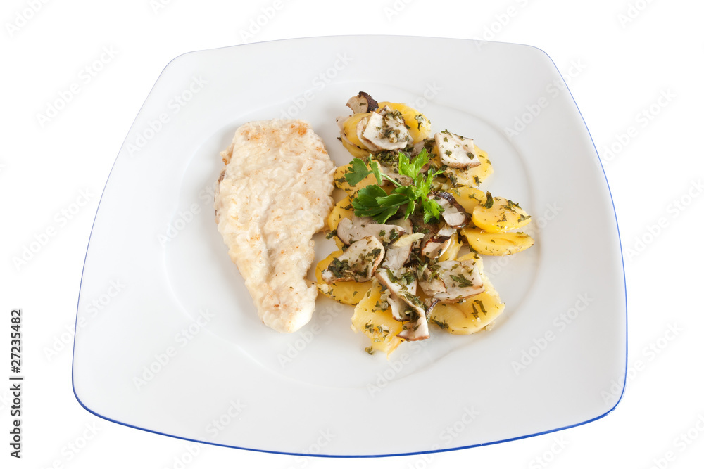 chicken escalope with potatoes andmushrooms chicken escalope with potatoes andmushrooms