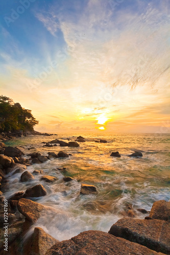 Tropical sunset at the rocks. Thailand