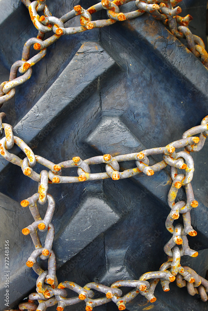 Naklejka premium Rusty chains on vehicle close-up
