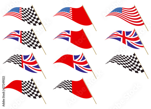 Stars and Stripes, Union Jack and Chequered Flag, Vector