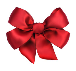 Red satin gift bow. Ribbon. Isolated on white