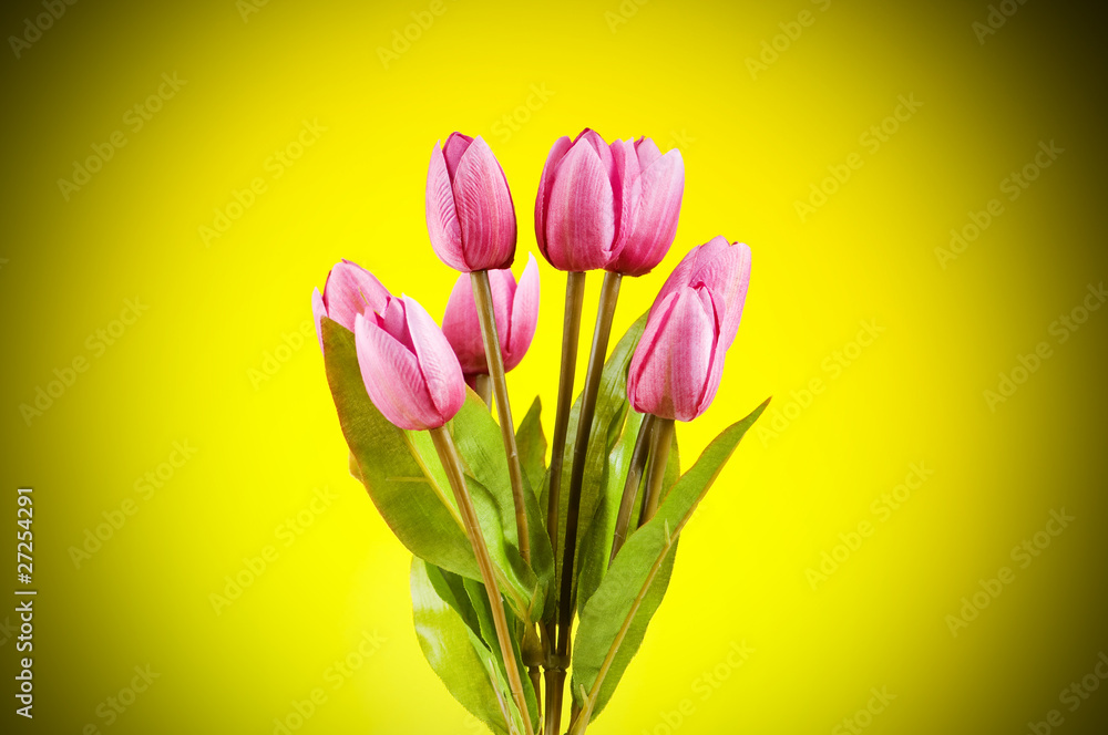 Fototapeta premium Bouquet of colorful tulips on the table