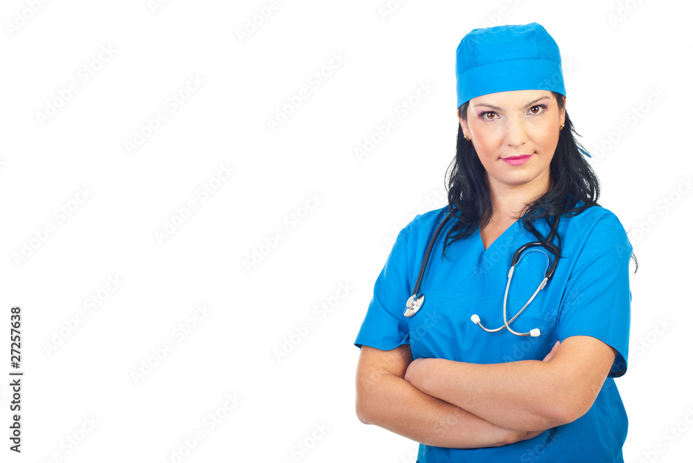 Confident physician woman with hands crossed Confident physician woman with hands crossed