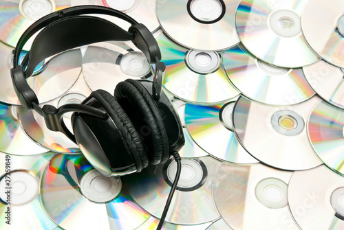 CDs background with headphones