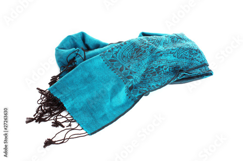 Blue female scarf isolated on white background