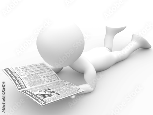 3D human reading the newspaper lying