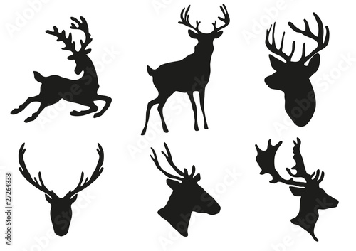 Vector illustration of collection of deers silhouette