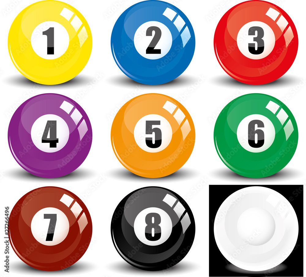 Naklejka premium Billiard snookers - pool balls- colored balls, vector