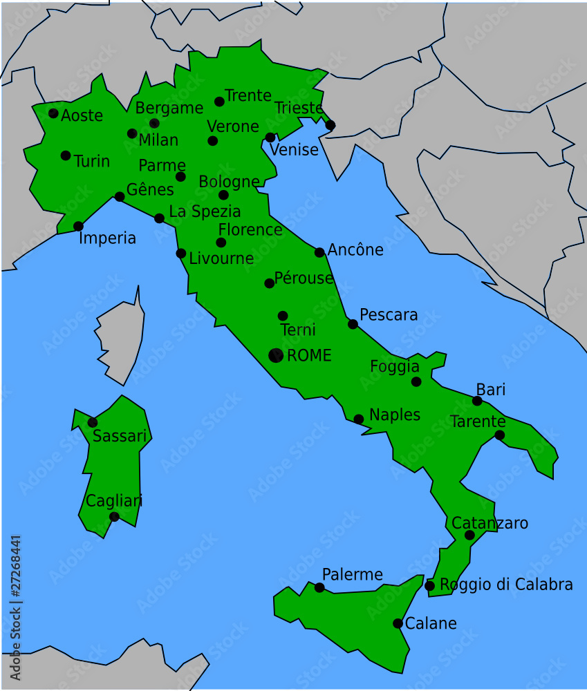 Carte des Villes Principales d'Italie Stock Vector | Adobe Stock