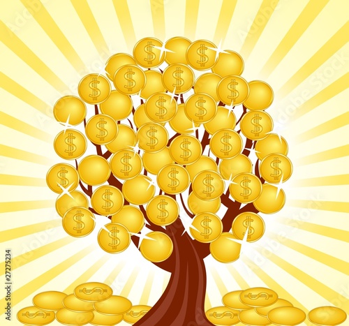 vector illustration of a money tree with coins.