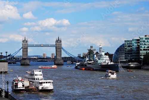 Tower Bridge and HMS Belfast on the River Thames, London