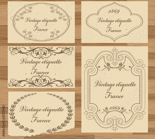 Labels vintage ecology vector set on wooden texture background