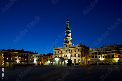 Town Hall at night, Main Square (Rynek Wielki), Zamosc, Poland