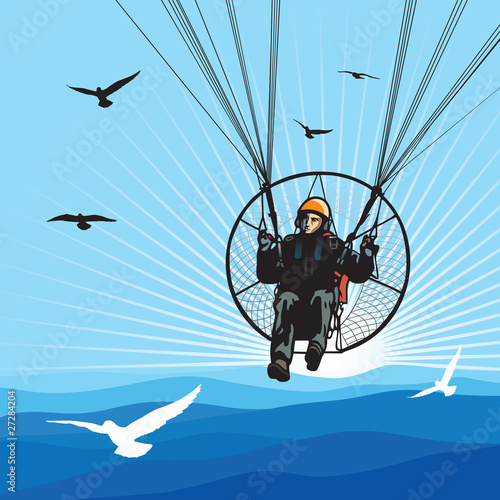 Parachutist flight with birds