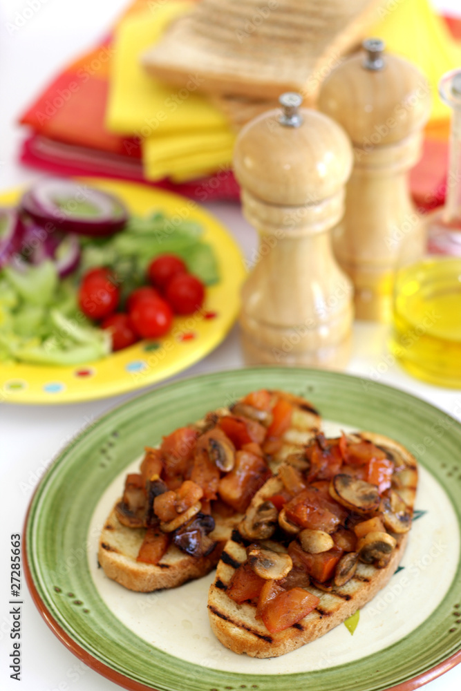 Mushroom and Tomatoes on Bruschettina Bread