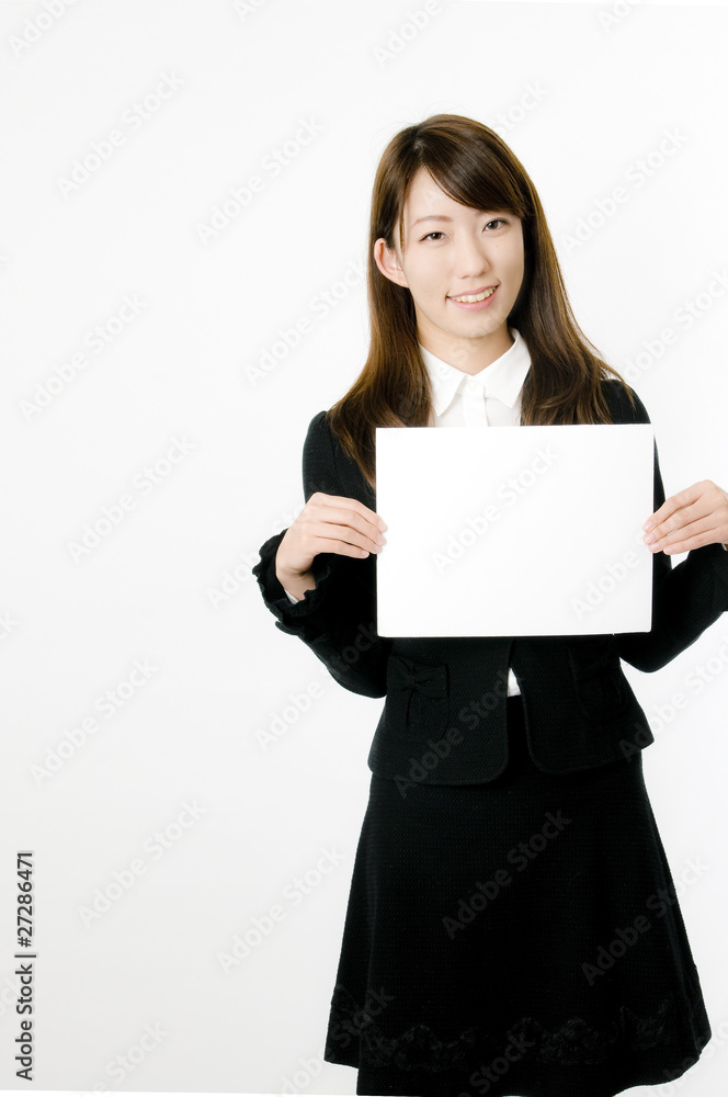 メッセージボードと女性社員 メッセージボードと女性社員