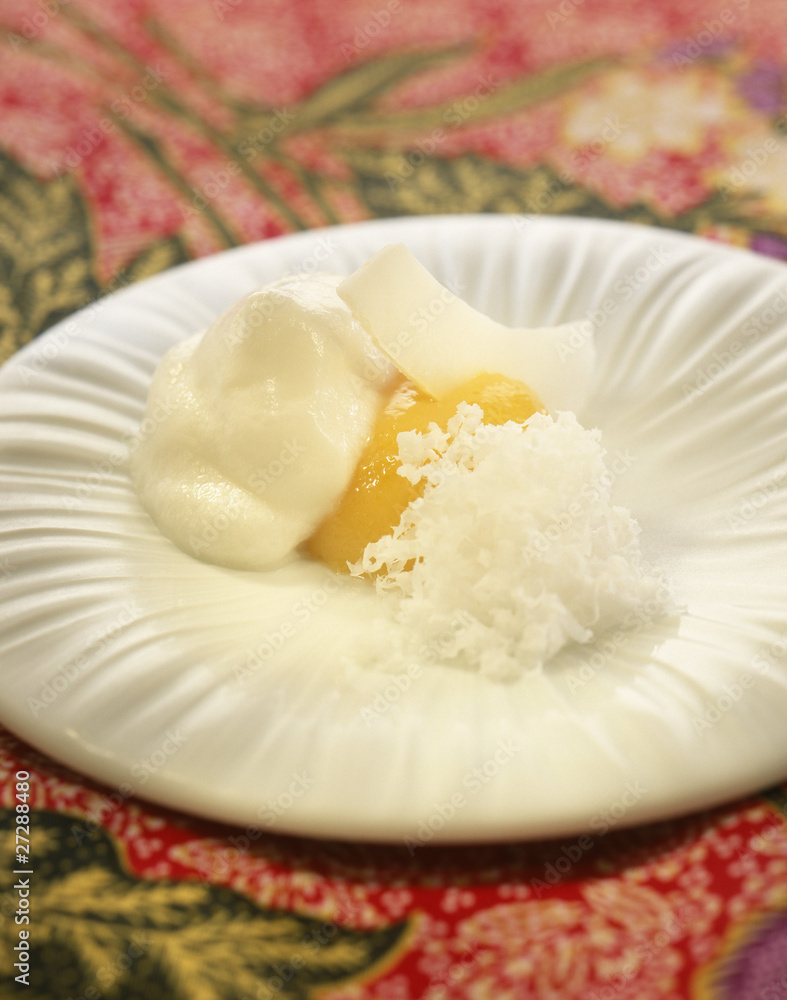 Flan fruit de la passion et crème noix de coco Flan fruit de la passion et crème noix de coco