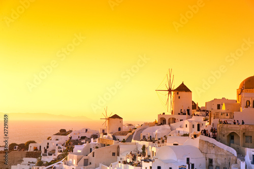 Sunset in Oia village Santorini, Greece