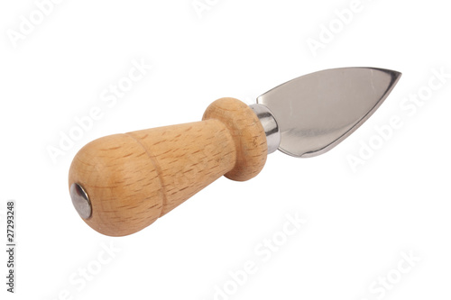Wooden handle cheese knife isolated on white background