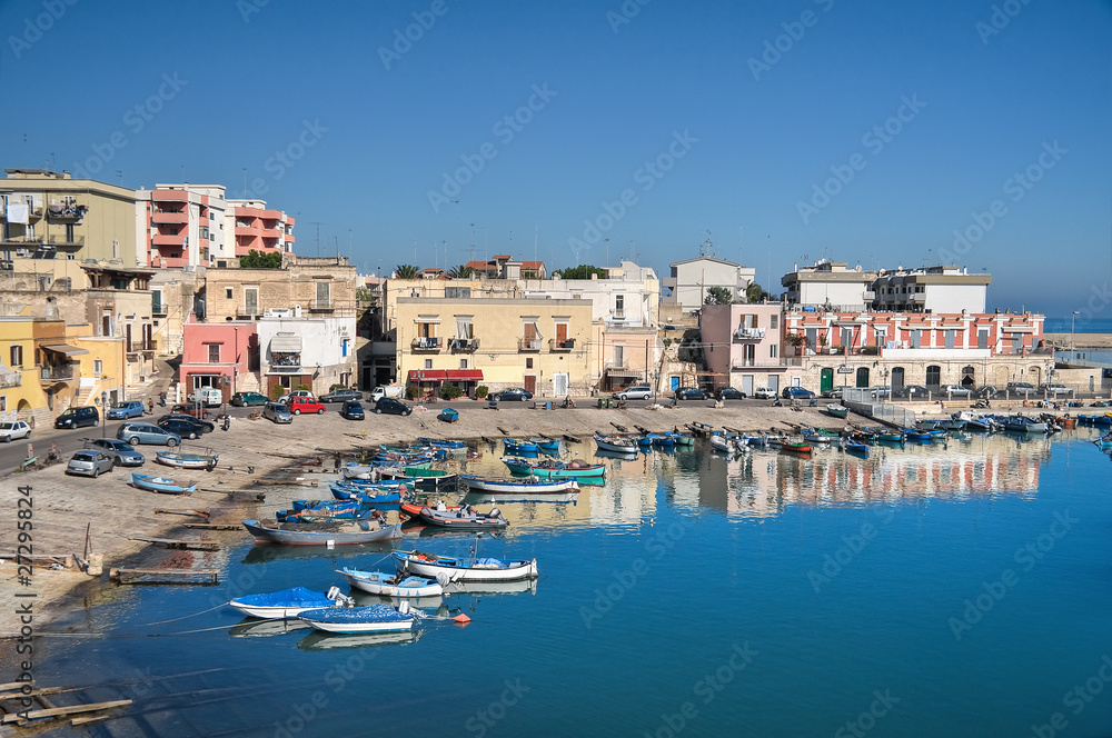 Boats moored at tourist port of Bisceglie. Apulia.