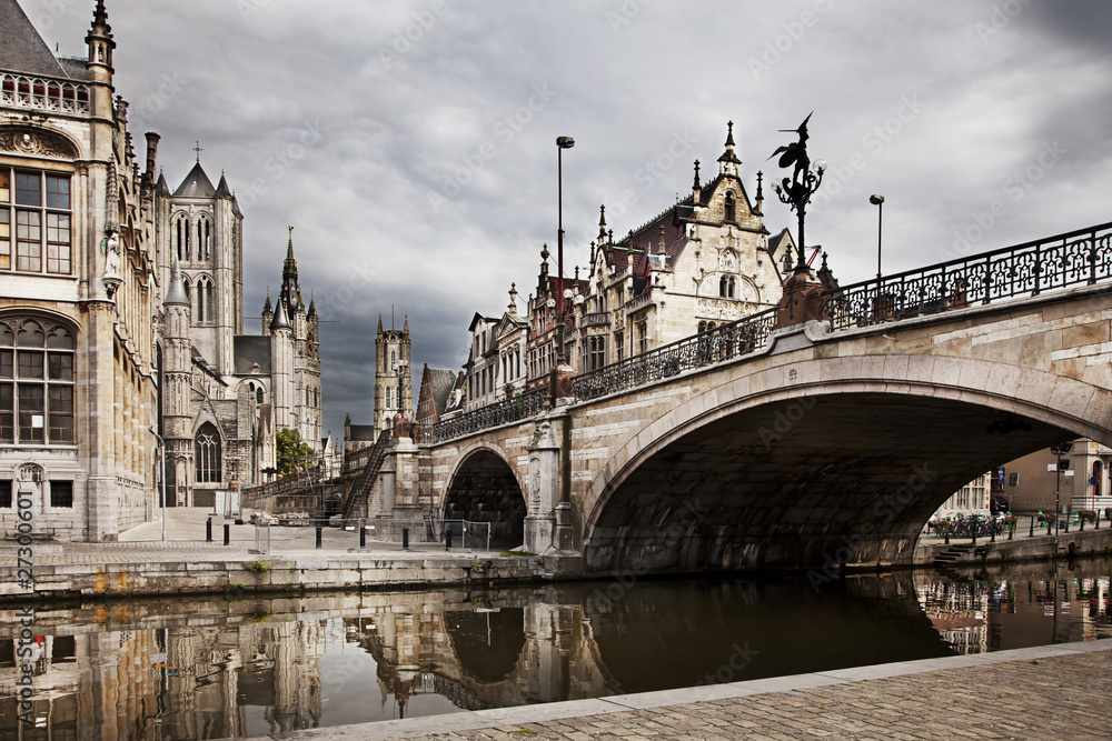 The historical city core of Ghent, Belgium