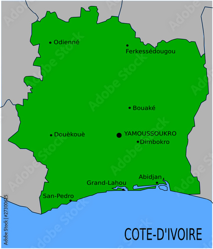 Carte des Villes Principales de Cote d'Ivoire