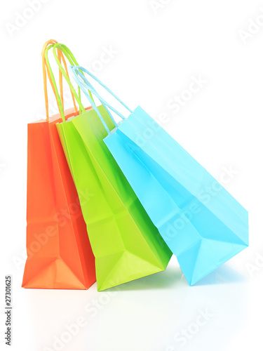 Colorful paper bags, isolated on white
