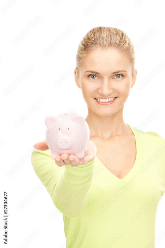 woman with piggy bank woman with piggy bank