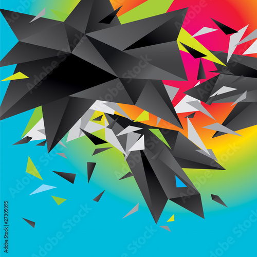 Abstract figure of black triangles on a colorful background