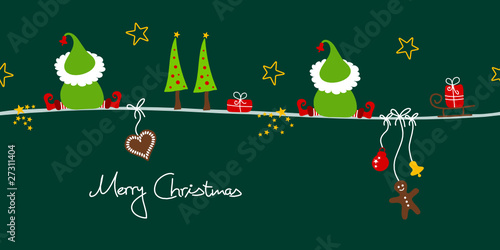 2 Christmas Elves & Symbols Green