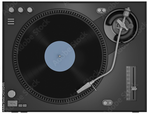 Top view of a turntable with vinyl record. photo