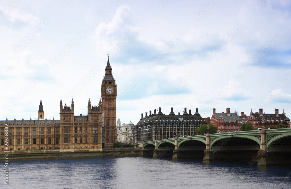Westminster Bridge with Big Ben clock tower in London