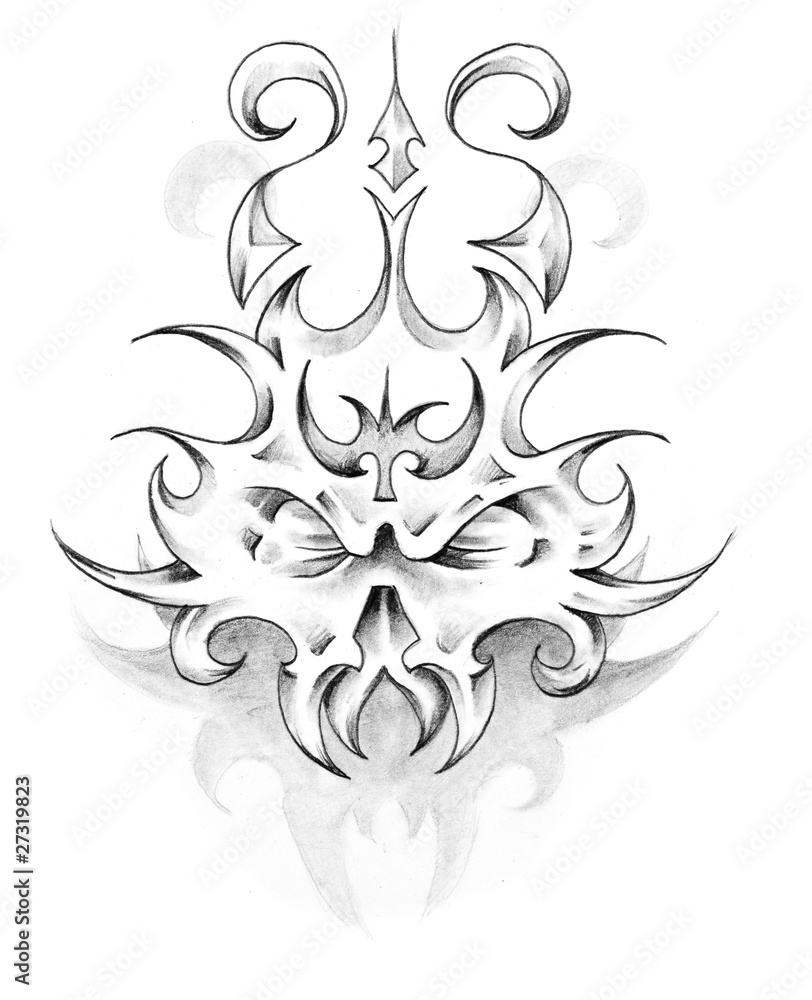 Sketch of tattoo art, skull Sketch of tattoo art, skull