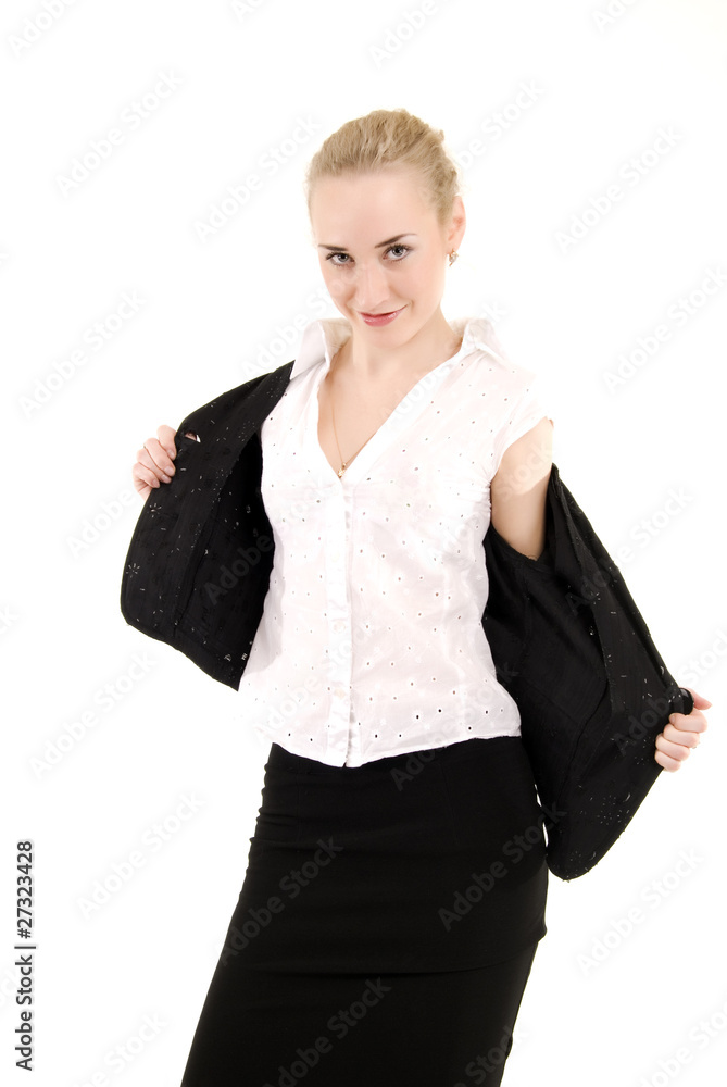 Portrait of a young girl taking off the jacket Stock Photo Adobe Stock