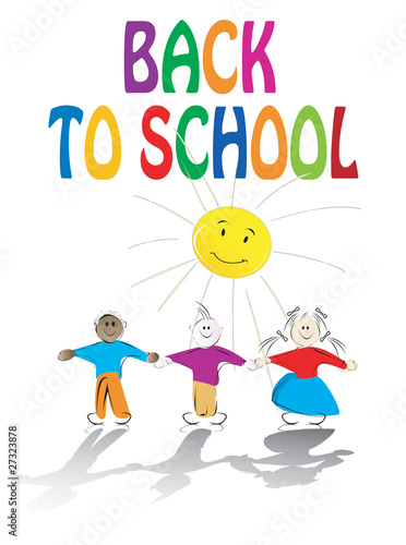 School kids and sun illustration