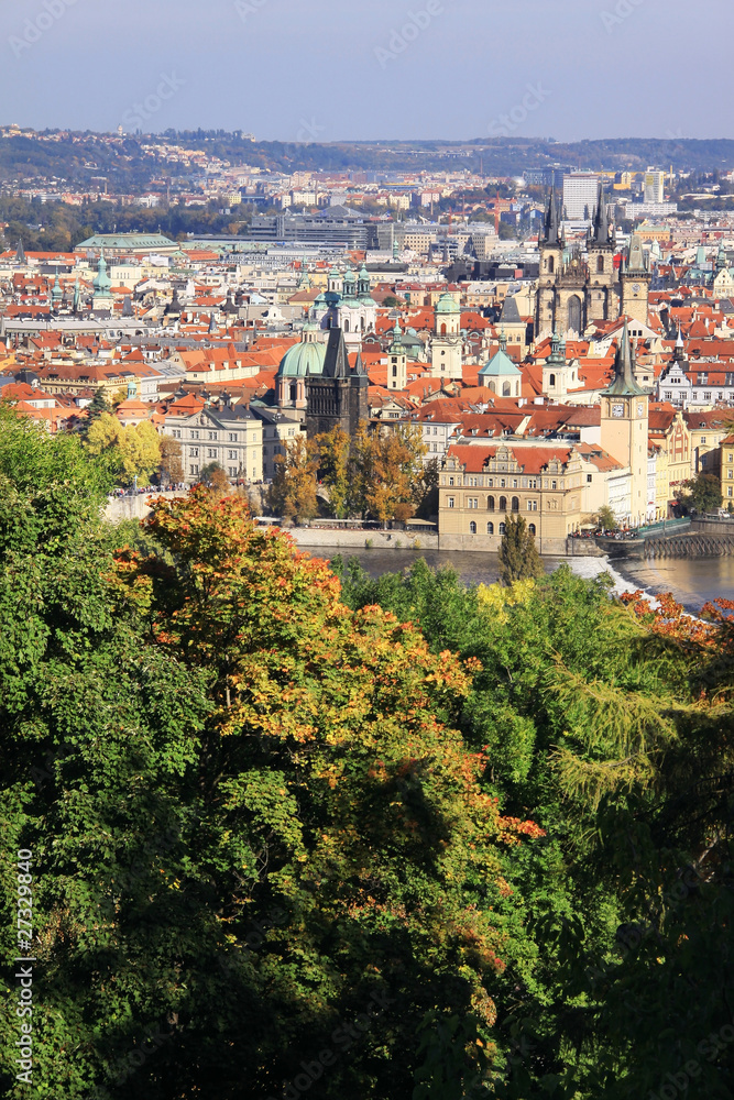 View on the autumn Prague historical city of Czech